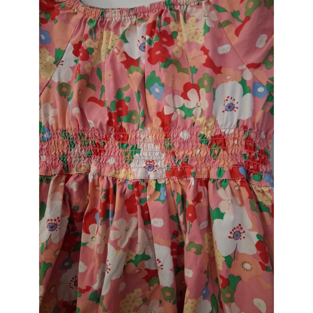 Matilda Jane Girls Pink Floral Smocked Waist Ric-Rac Ruffle Dress Size 6 - Picture 2 of 8